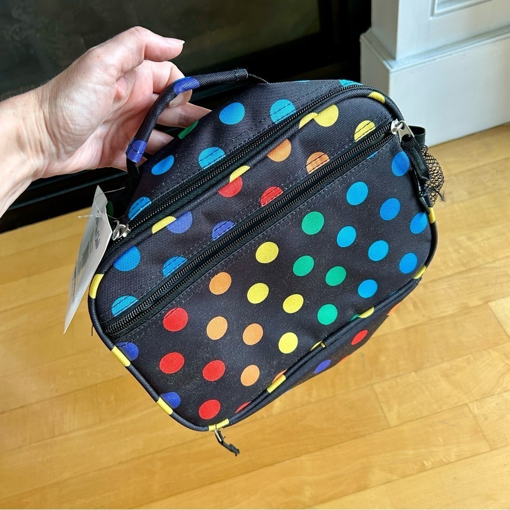 Travelers Club POLKA DOTS Insulated Lunch Cooler Bag, Rainbow, Black, 10 inches - Picture 17 of 17